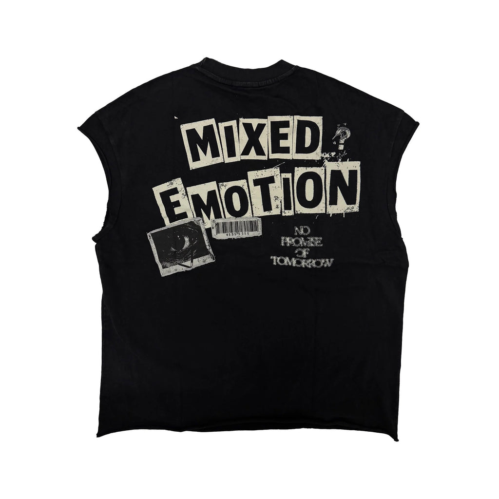 Mixed Emotions Sleeveless Graphic Shirt - Black