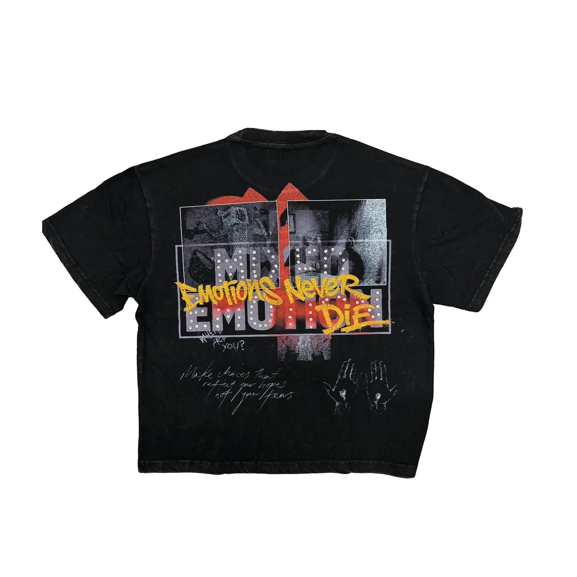 Mixed Emotions Rhinestone Graphic Shirt - Black