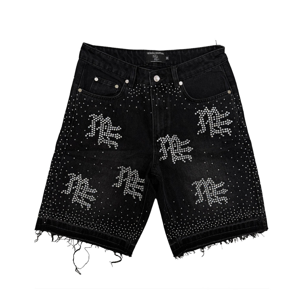 Mixed Emotions Rhinestone Denim Shorts - Black