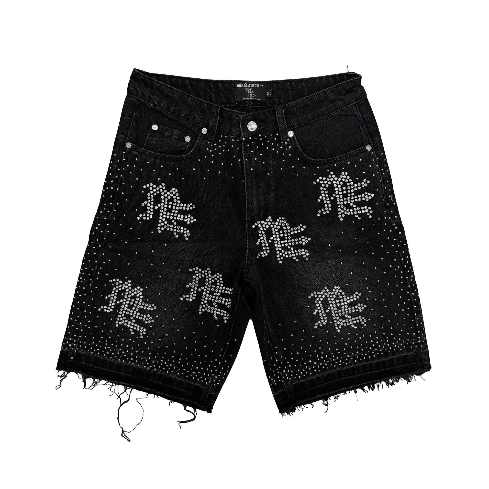 Mixed Emotions Rhinestone Denim Shorts - Black