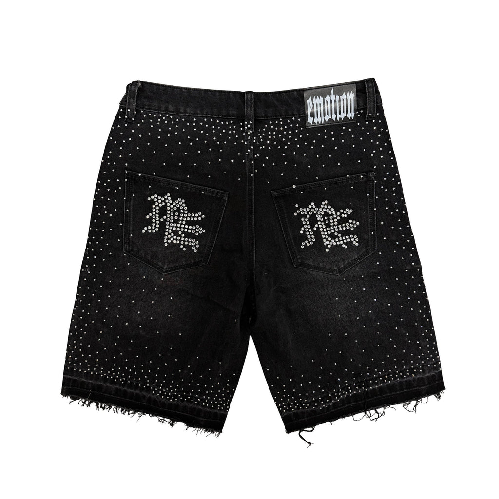 Mixed Emotions Rhinestone Denim Shorts - Black