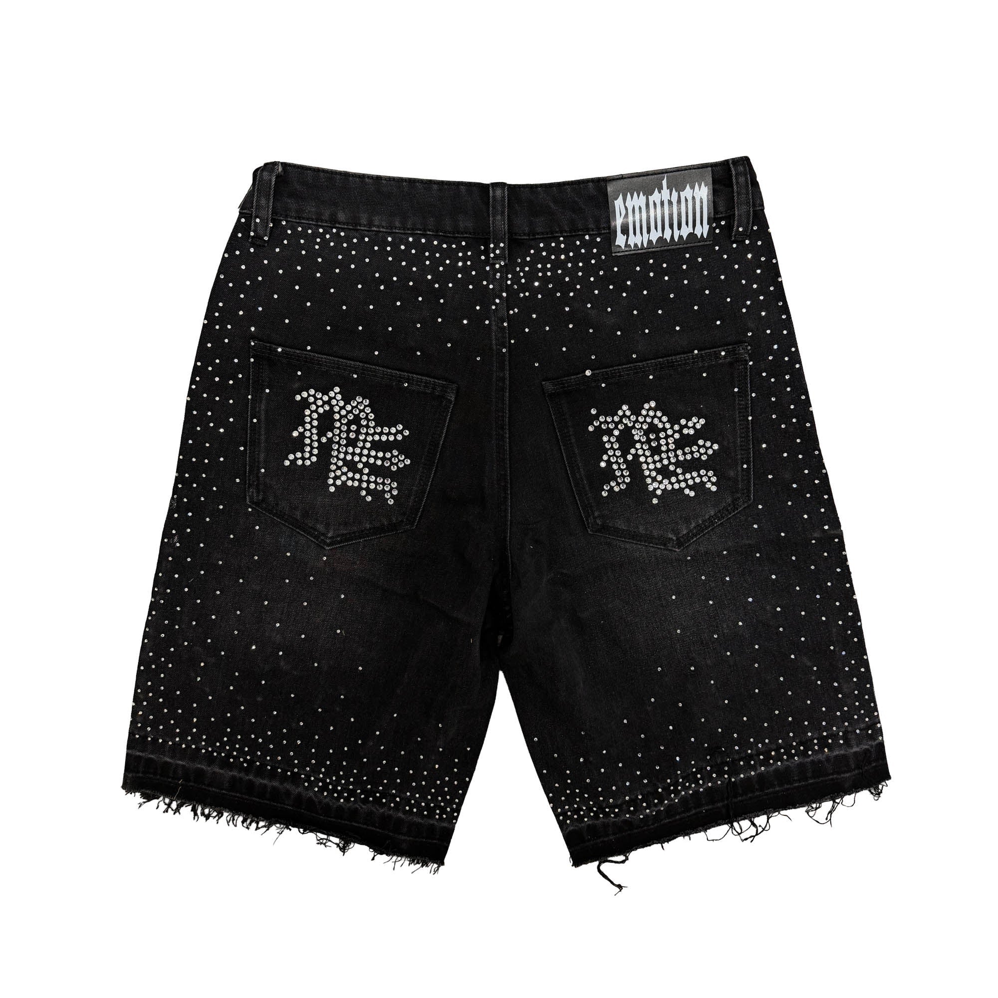 Mixed Emotions Rhinestone Denim Shorts - Black