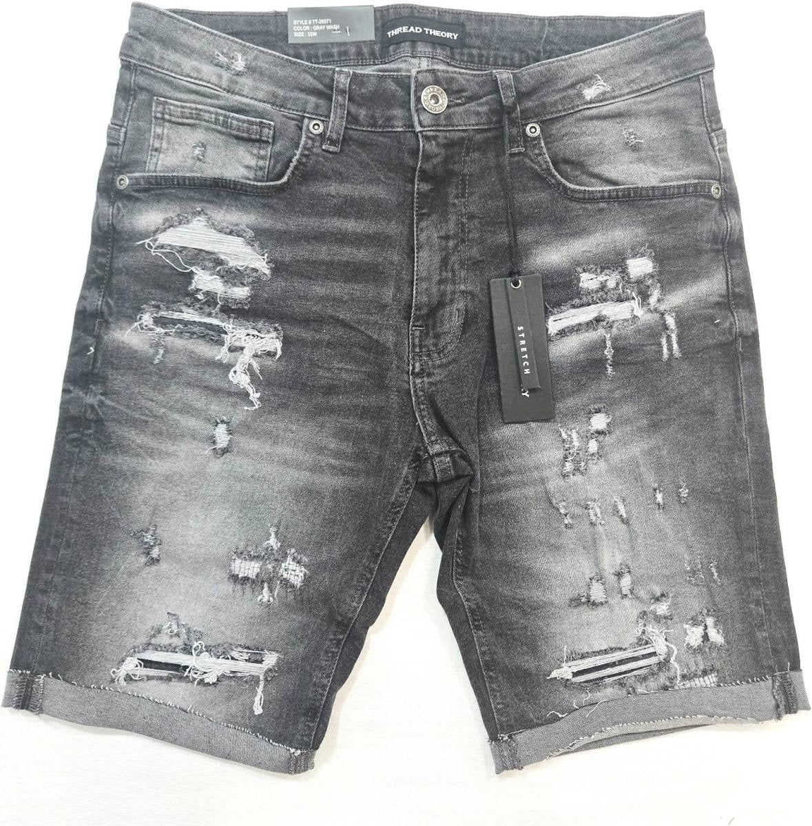 Thread Theory Distressed Denim Shorts - Grey