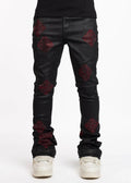 GUAPI Stacked Rhinestone Denim - Black/Red