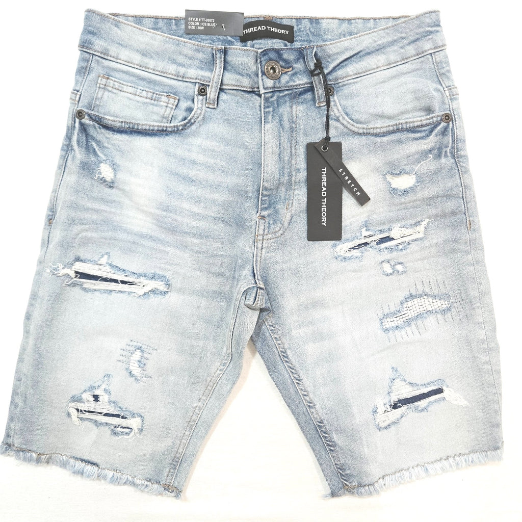 Thread Theory Distressed Denim Shorts - Ice Blue