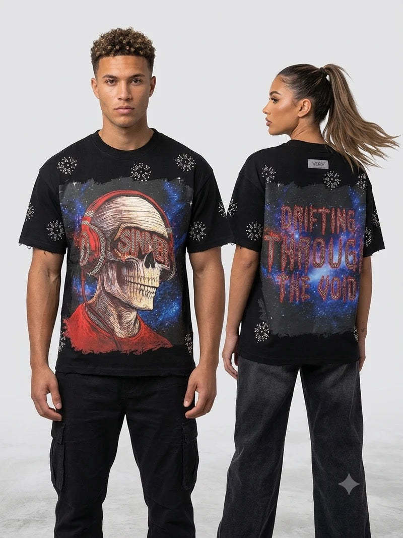 Focus "Sinner" Rhinestone Shirt - Black