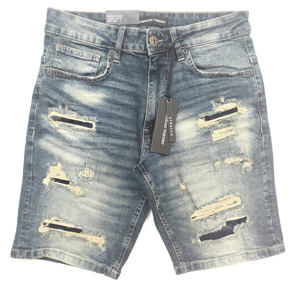 Thread Theory Distressed Denim Shorts - Dark Blue