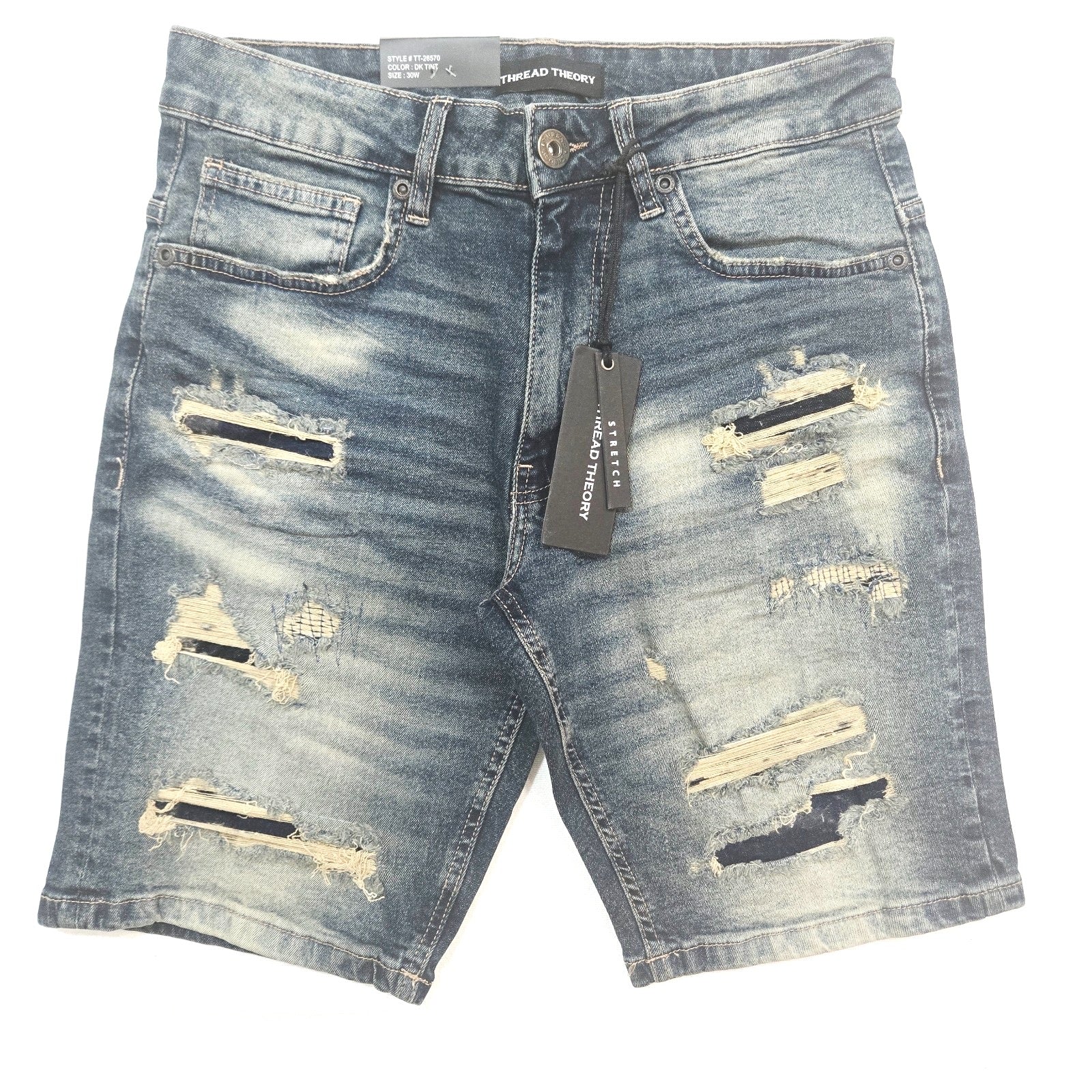 Thread Theory Distressed Denim Shorts - Dark Blue