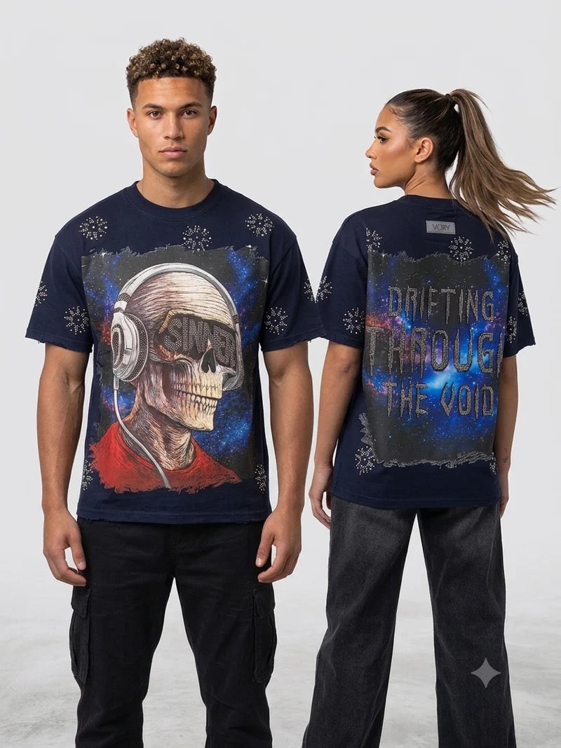 Focus "Sinner" Rhinestone Shirt - Navy