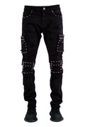 Focus Jet Black Distressed Jeans With Metal Spikes