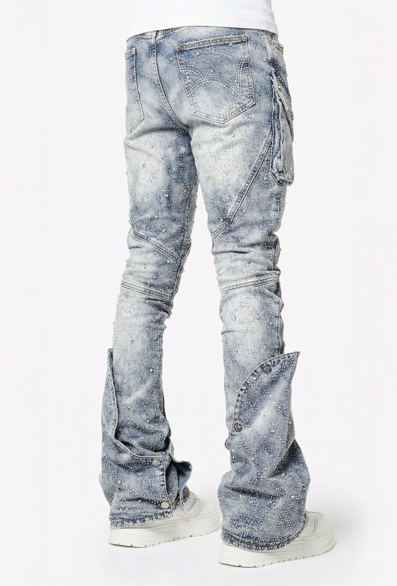 Guapi Aqua Blue Coffin Arc Embellished Jeans