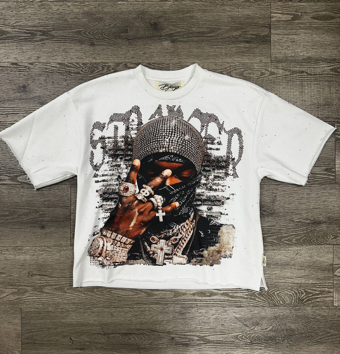BkYS Chaos Rhinestone Graphic Shirt - Cream