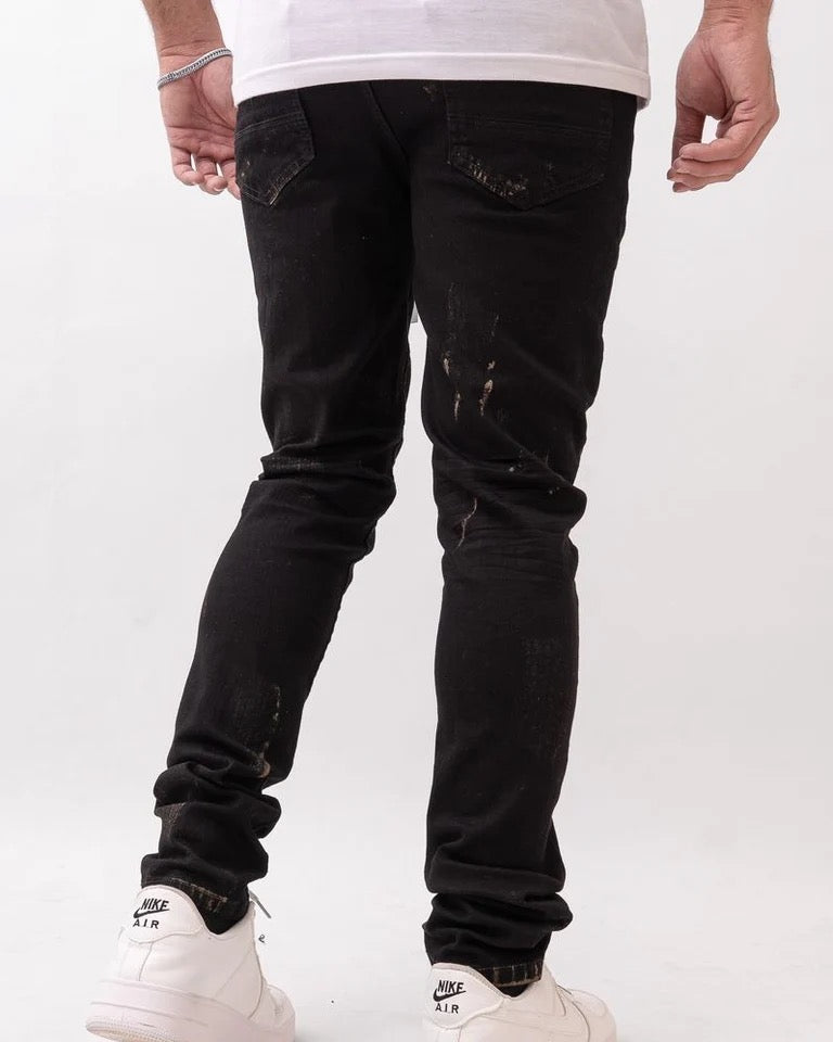 DZTR Paint Splatter Skinney Jeans - Black