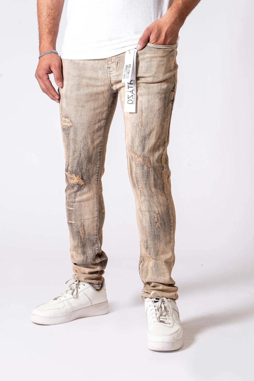 DZTR Vintage Distressed Jeans - Sand Wash