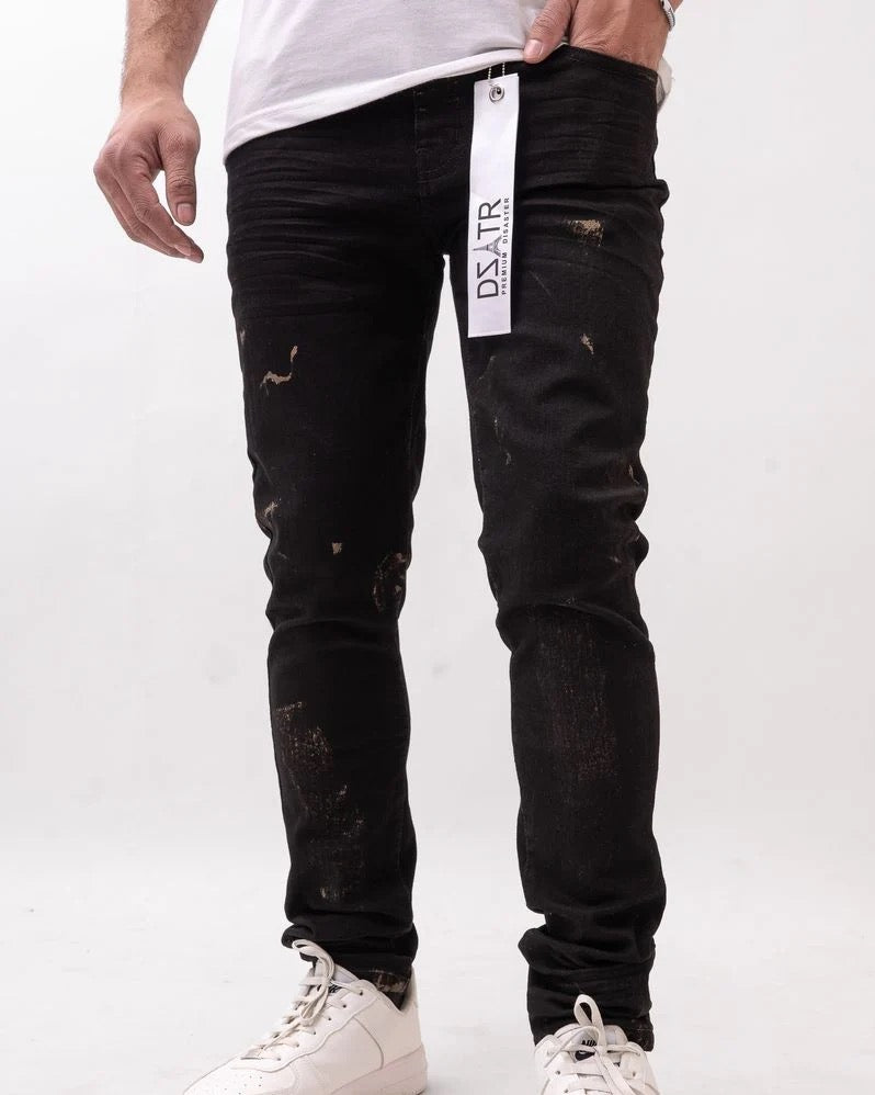 DZTR Paint Splatter Skinney Jeans - Black